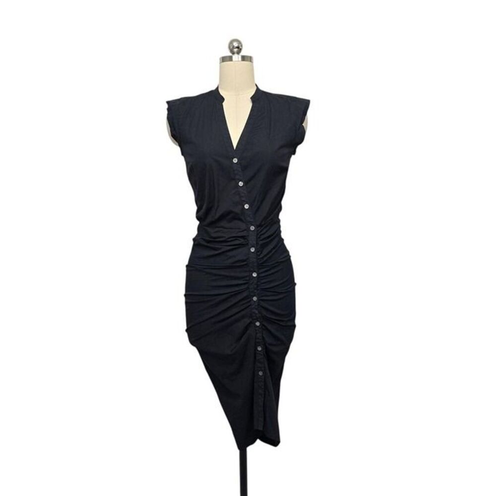 Veronica Beard Black Ruched Button Front Sleeveless Midi Dress Size 0